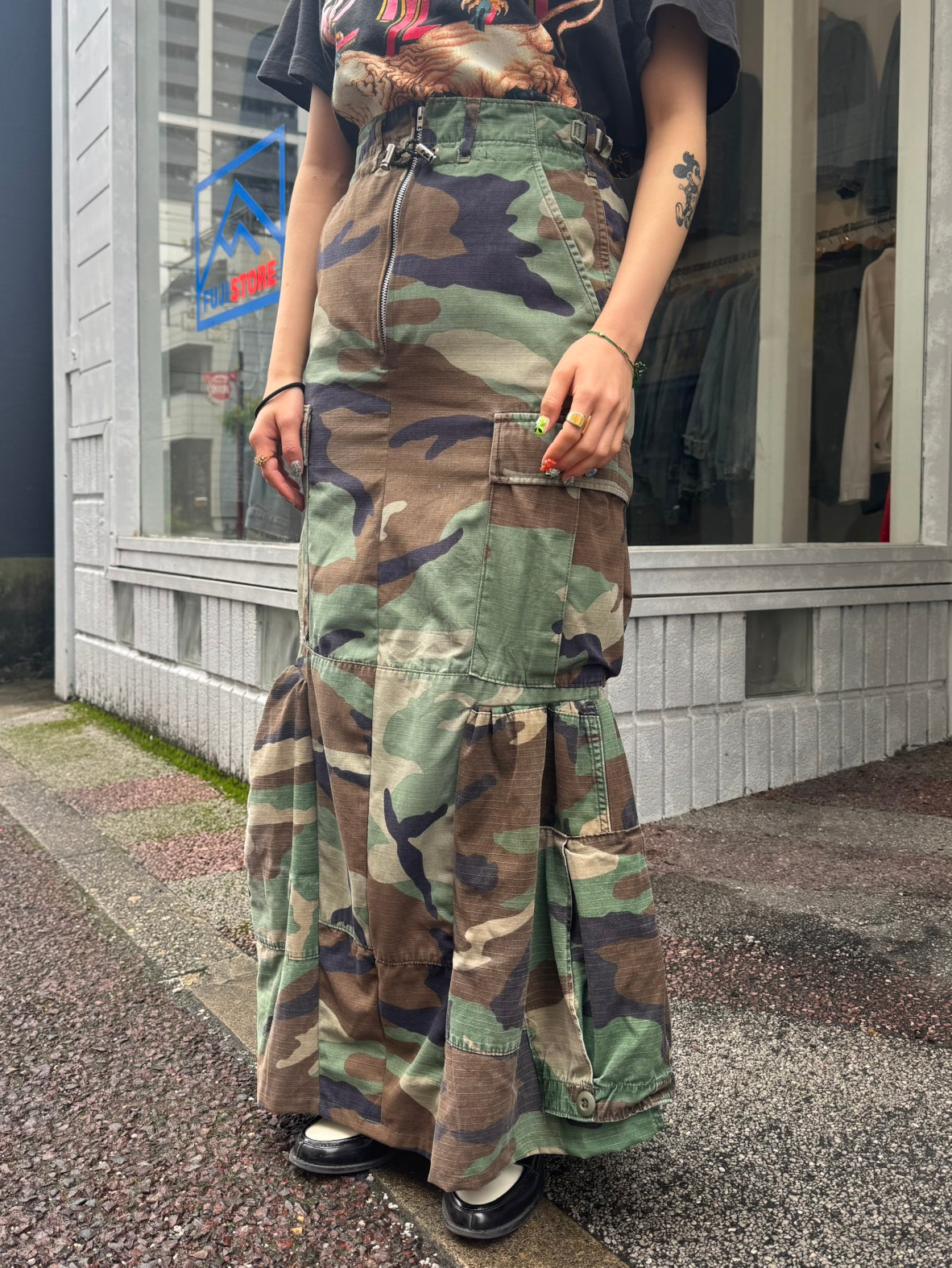 REMAKE MILITARY LONG SKIRT