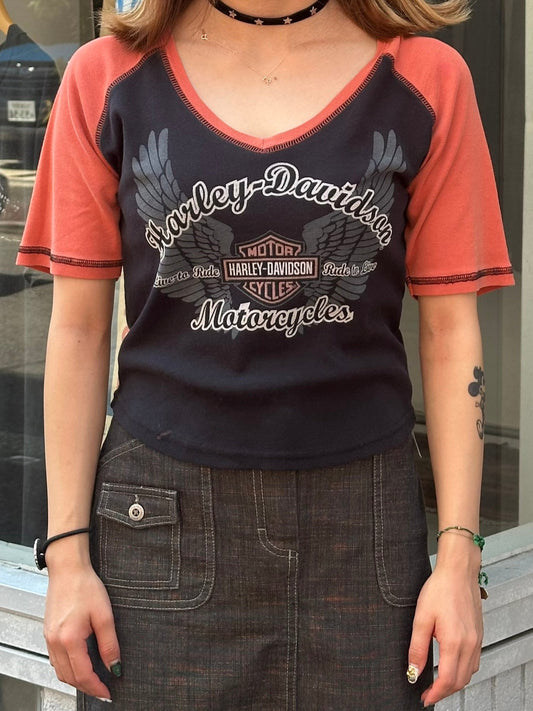00's HARLEY-DAVIDSON 「Matarcyches」ラグランTシャツ