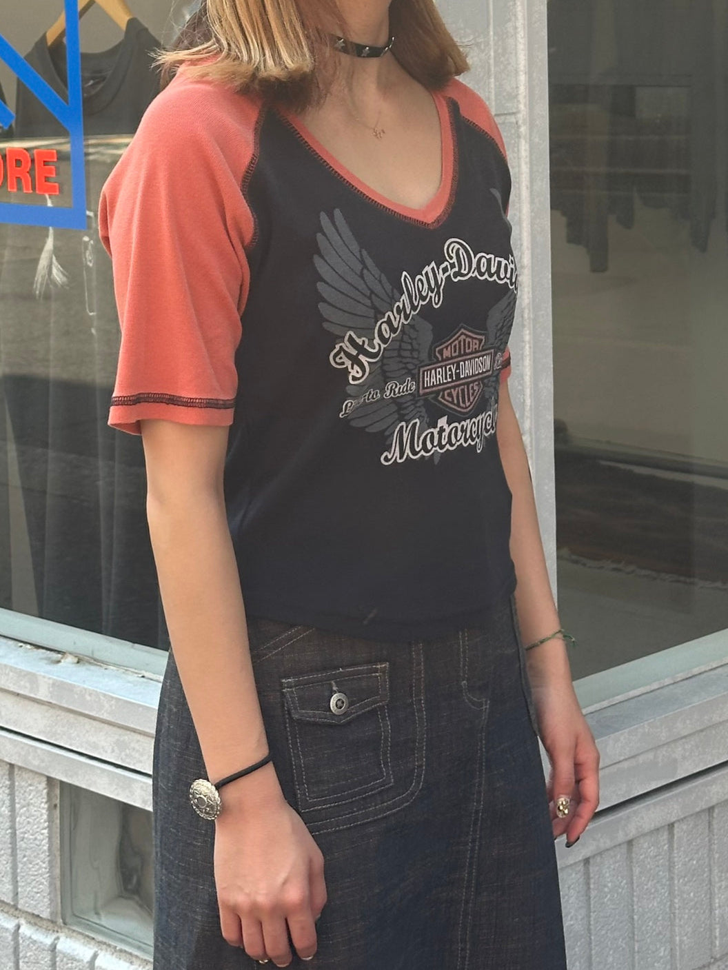 00's HARLEY-DAVIDSON 「Matarcyches」ラグランTシャツ