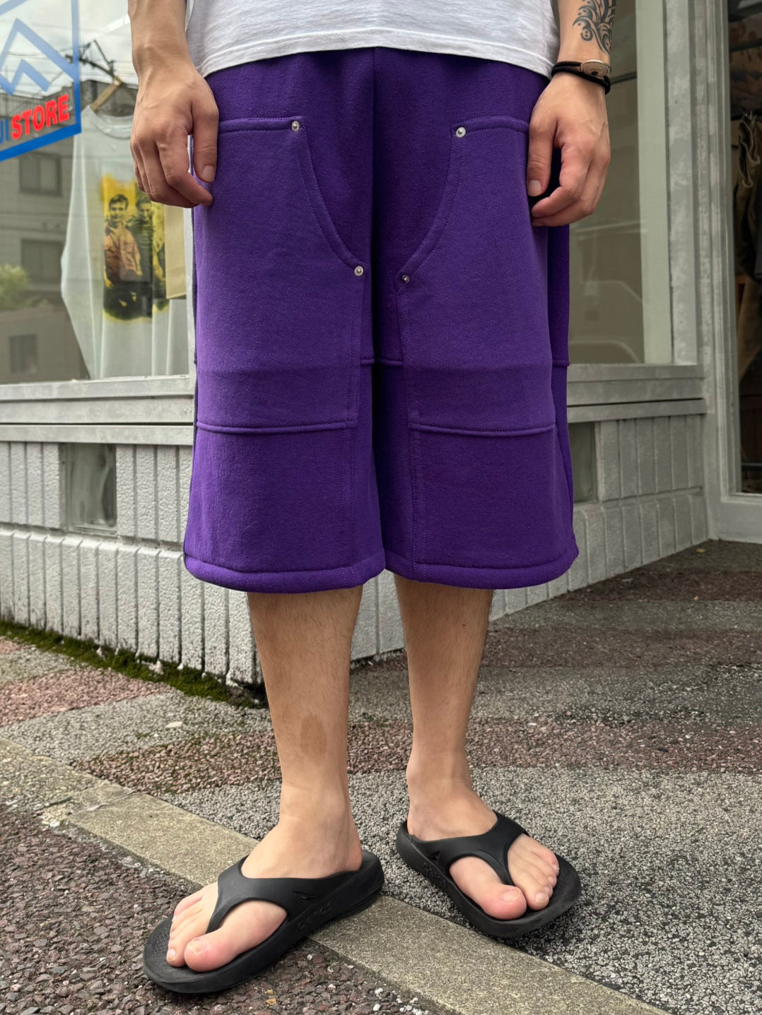 REMAKE  SWEATS DOUBLE KNEE SHORTS