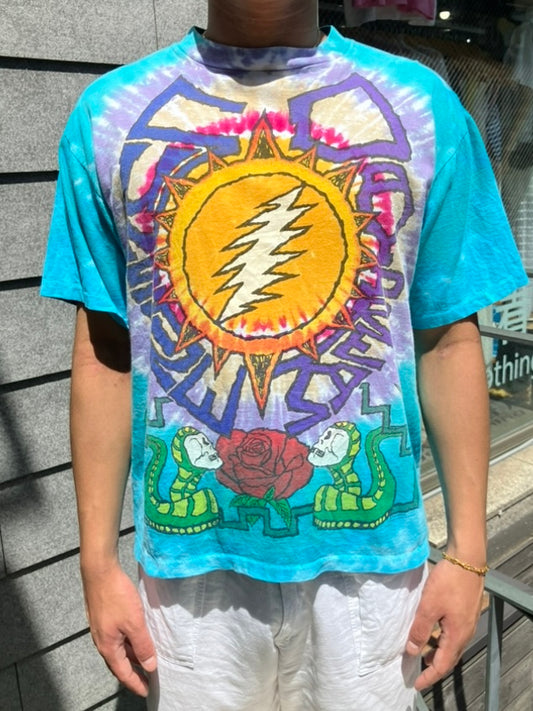 90's「Grateful Dead Sun & Skull」USA製 総柄Tシャツ