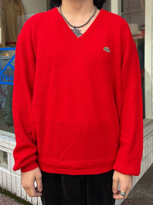 80's~90's IZOD LACOSTE「Vネック」アクリルニットセーター