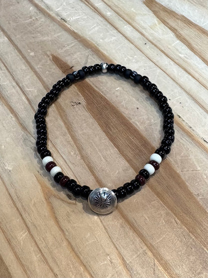 SILVER925 CONCHO & BEADS BRACELET- BLACK・D.BROWN / ROSETTAPRAYER②