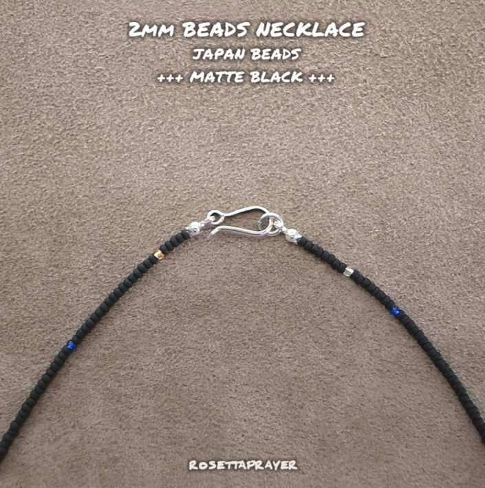 2mm BEADS NECKLACE- MAT BLACK 50cm / ROSETTAPRAYER