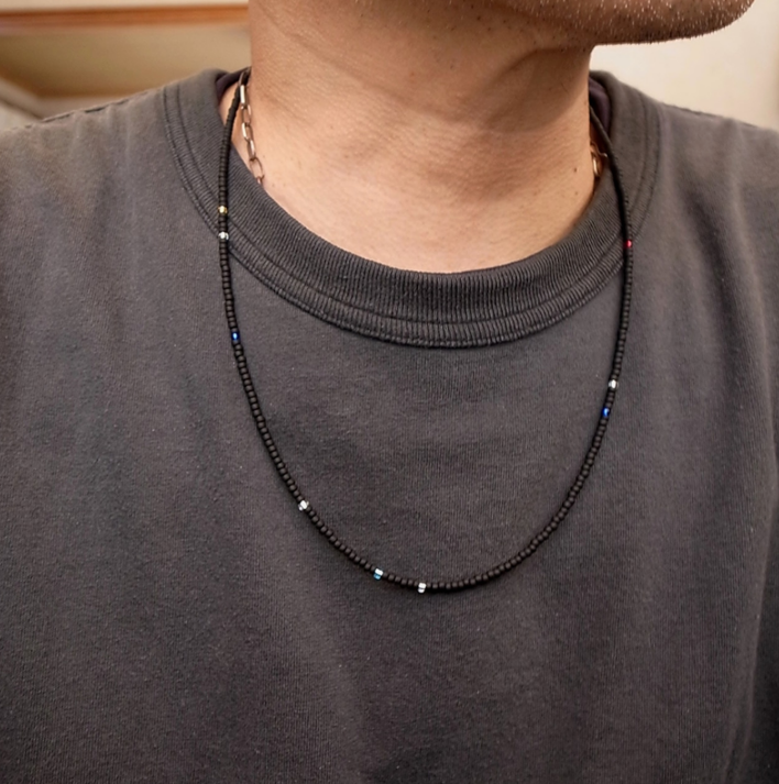 3mm BEADS NECKLACE MAT BLACK 60cm / ROSETTAPRAYER