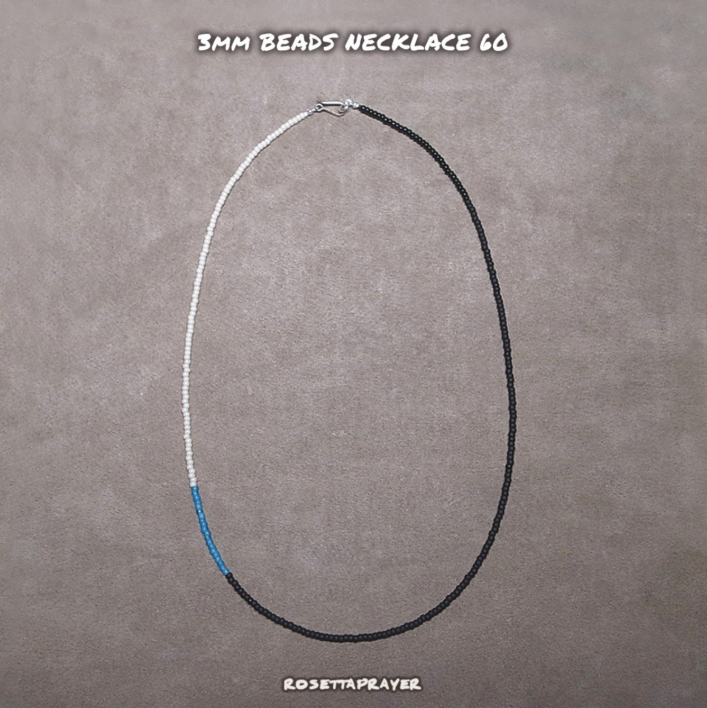 3mm BEADS NECKLACE M. BLACK/LT. BLUE 60cm / ROSETTAPRAYER