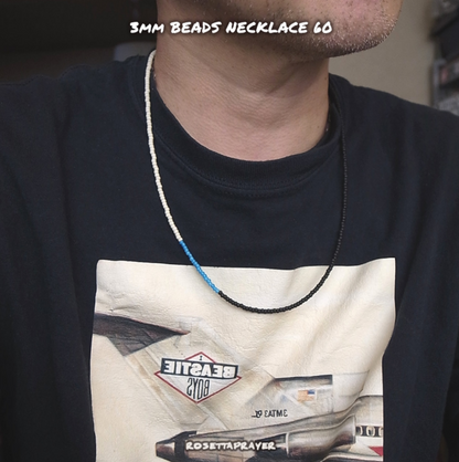 3mm BEADS NECKLACE M. BLACK/LT. BLUE 60cm / ROSETTAPRAYER