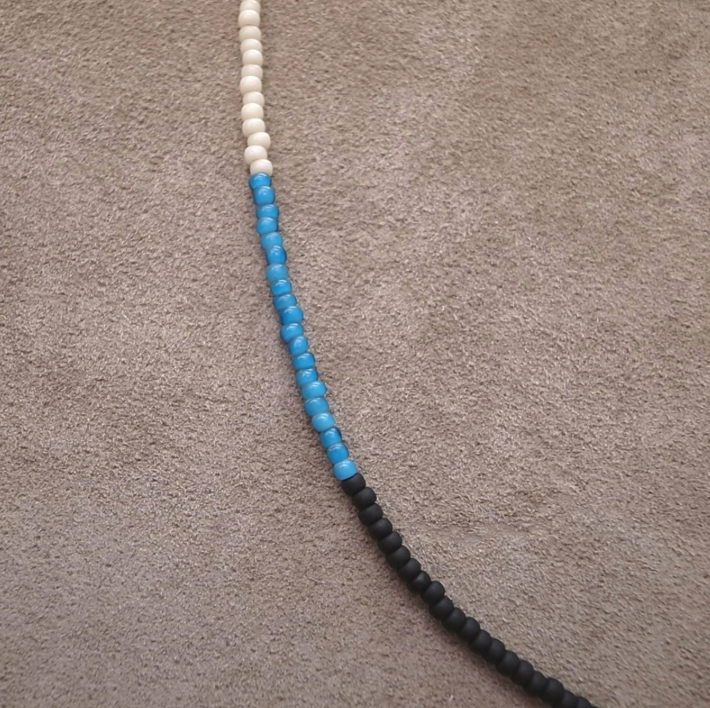 3mm BEADS NECKLACE M. BLACK/LT. BLUE 60cm / ROSETTAPRAYER