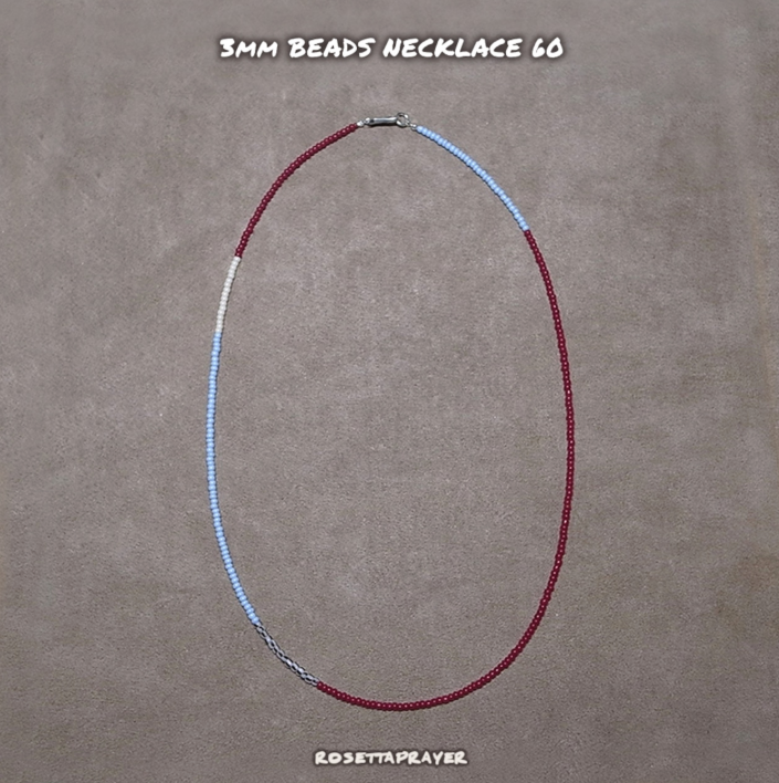 3mm BEADS NECKLACE DARK RED/ PALE BLUE 60cm / ROSETTAPRAYER