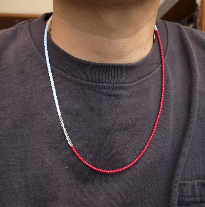 3mm BEADS NECKLACE DARK RED/ PALE BLUE 60cm / ROSETTAPRAYER