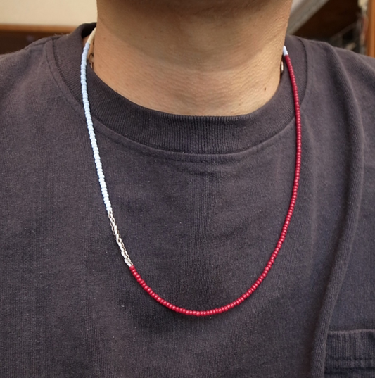 3mm BEADS NECKLACE DARK RED/ PALE BLUE 60cm / ROSETTAPRAYER
