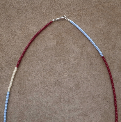 3mm BEADS NECKLACE DARK RED/ PALE BLUE 60cm / ROSETTAPRAYER