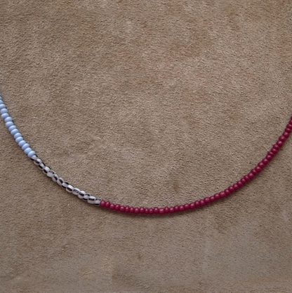 3mm BEADS NECKLACE DARK RED/ PALE BLUE 60cm / ROSETTAPRAYER