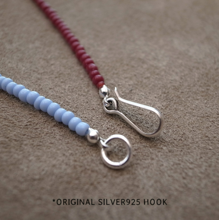 3mm BEADS NECKLACE DARK RED/ PALE BLUE 60cm / ROSETTAPRAYER