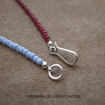 3mm BEADS NECKLACE DARK RED/ PALE BLUE 60cm / ROSETTAPRAYER