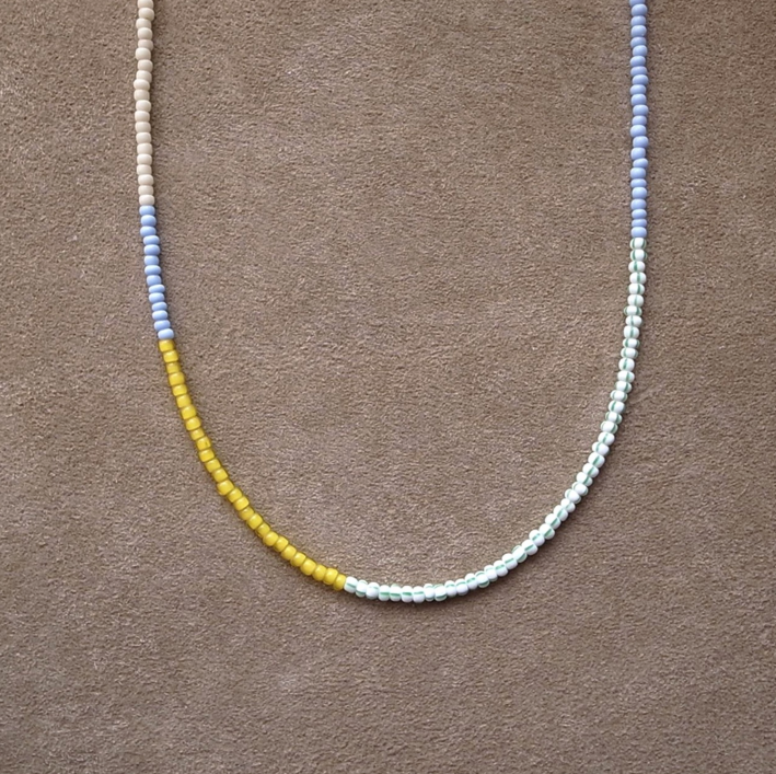 3mm BEADS NECKLACE YELLOW/PALE BLUE 60cm / ROSETTAPRAYER