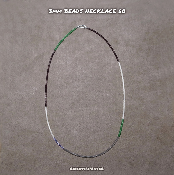 3mm BEADS NECKLACE D.BROWN/GREEN 60cm / ROSETTAPRAYER