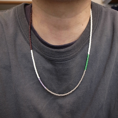 3mm BEADS NECKLACE D.BROWN/GREEN 60cm / ROSETTAPRAYER