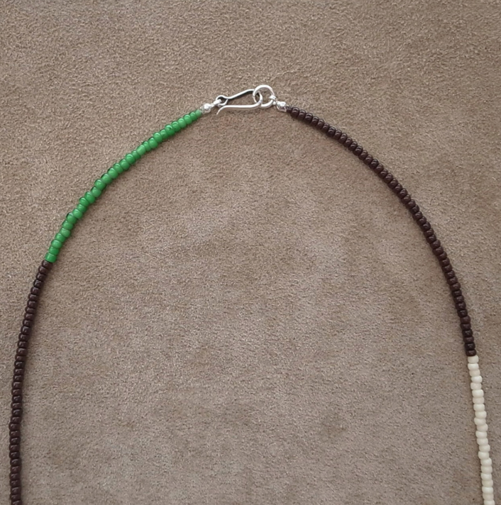3mm BEADS NECKLACE D.BROWN/GREEN 60cm / ROSETTAPRAYER