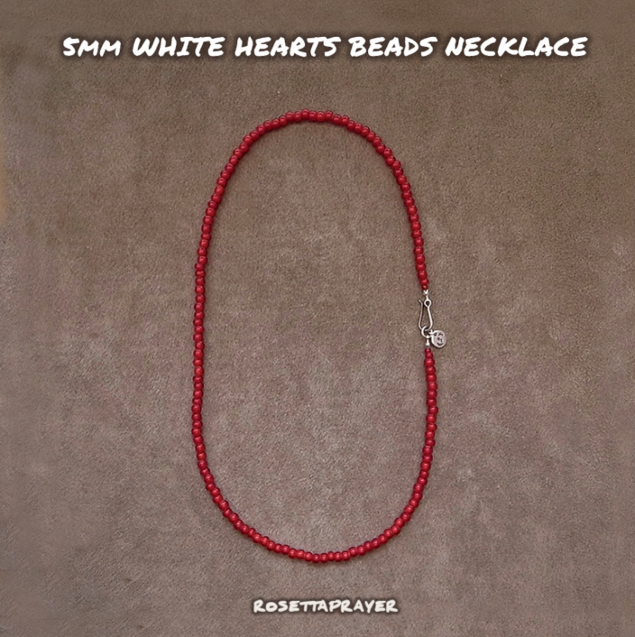 5mm WHITE HEARTS BEADS NECKLACE 55cm / ROSETTAPRAYER