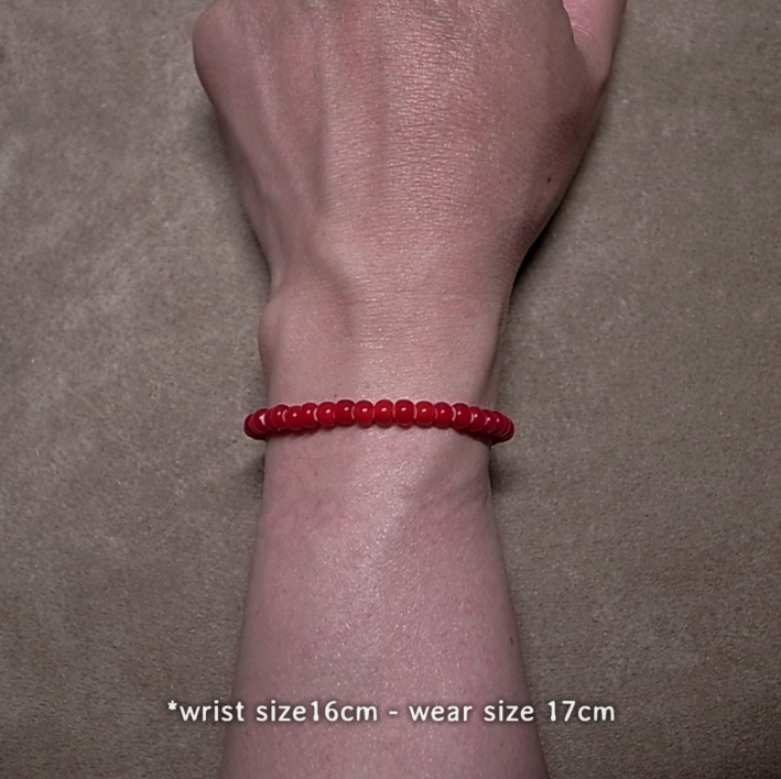 5mm WHITE HEARTS BEADS BRACELET- DARK RED 19cm / ROSETTAPRAYER