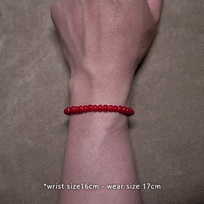 5mm WHITE HEARTS BEADS BRACELET- DARK RED 19cm / ROSETTAPRAYER