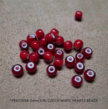 5mm WHITE HEARTS BEADS BRACELET- DARK RED 19cm / ROSETTAPRAYER