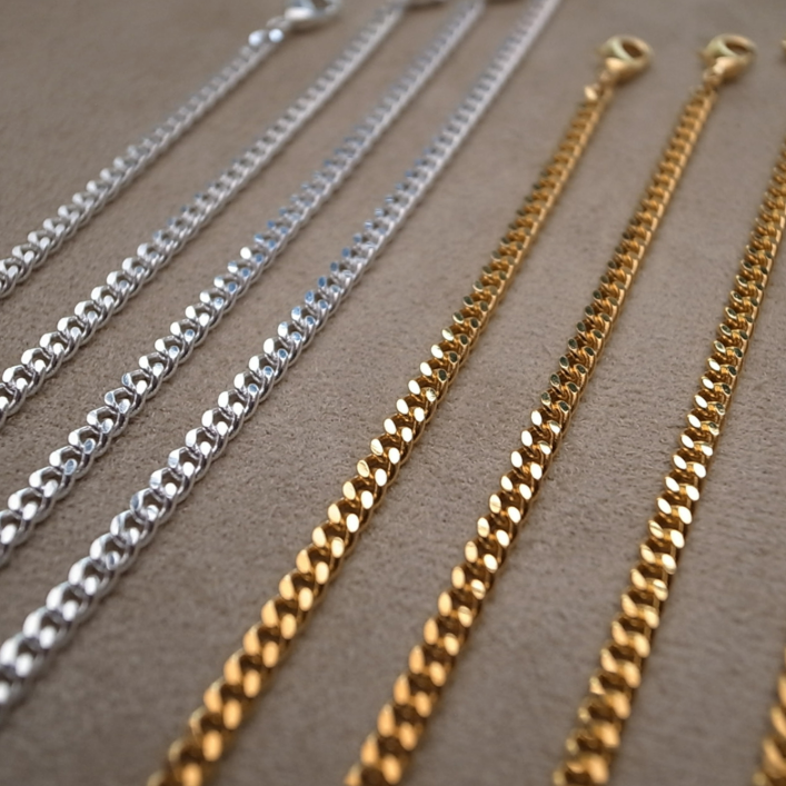 3.7mm FLAT LINK CHAIN BRACELET - SILVER 19cm / ROSETTAPRAYER