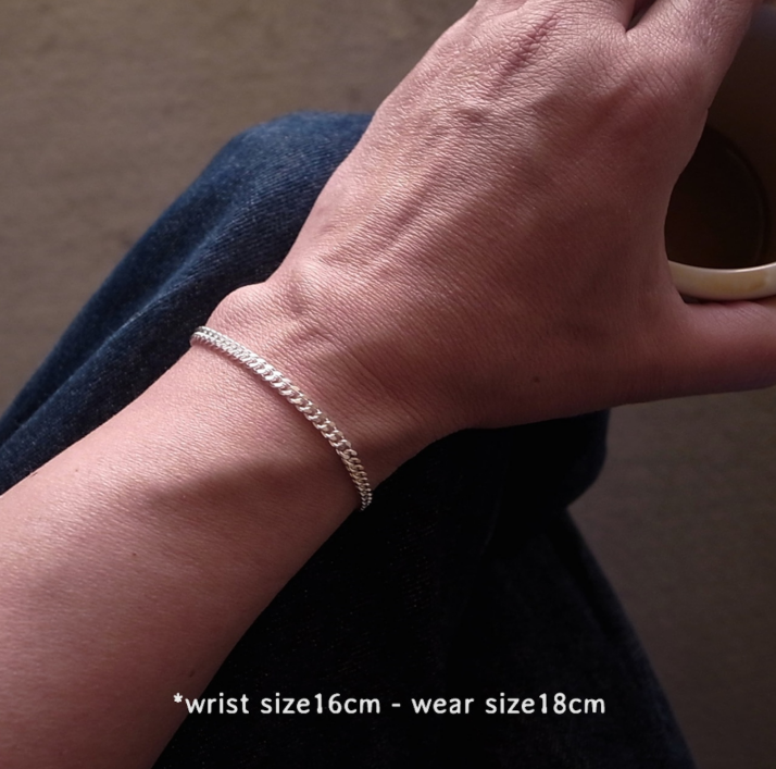 3.7mm FLAT LINK CHAIN BRACELET - SILVER 19cm / ROSETTAPRAYER