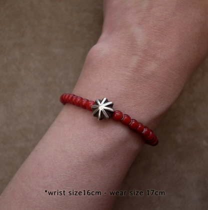 SILVER925 CONCHO & BEADS BRACELET- RED / ROSETTAPRAYER➀