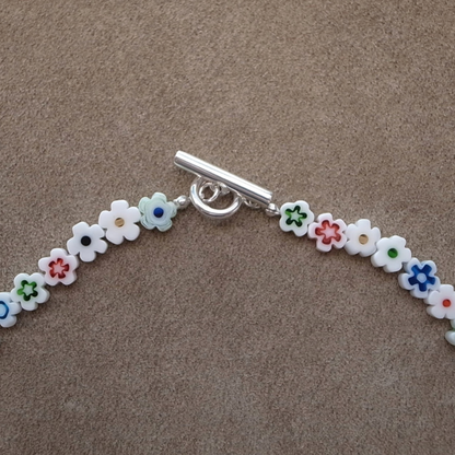 MILLEFIORI FLOWER BEADS NECKLACE- WHITE MULTI FLOWER / ROSETTAPRAYER