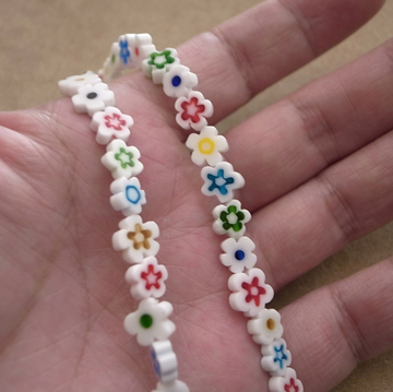 MILLEFIORI FLOWER BEADS NECKLACE- WHITE MULTI FLOWER / ROSETTAPRAYER