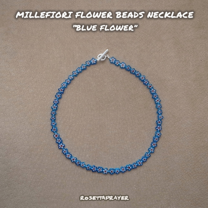 MILLEFIORI FLOWER BEADS NECKLACE-BLUE FLOWER / ROSETTAPRAYER