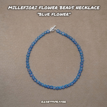 MILLEFIORI FLOWER BEADS NECKLACE-BLUE FLOWER / ROSETTAPRAYER