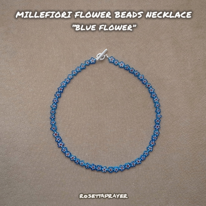 MILLEFIORI FLOWER BEADS NECKLACE-BLUE FLOWER / ROSETTAPRAYER