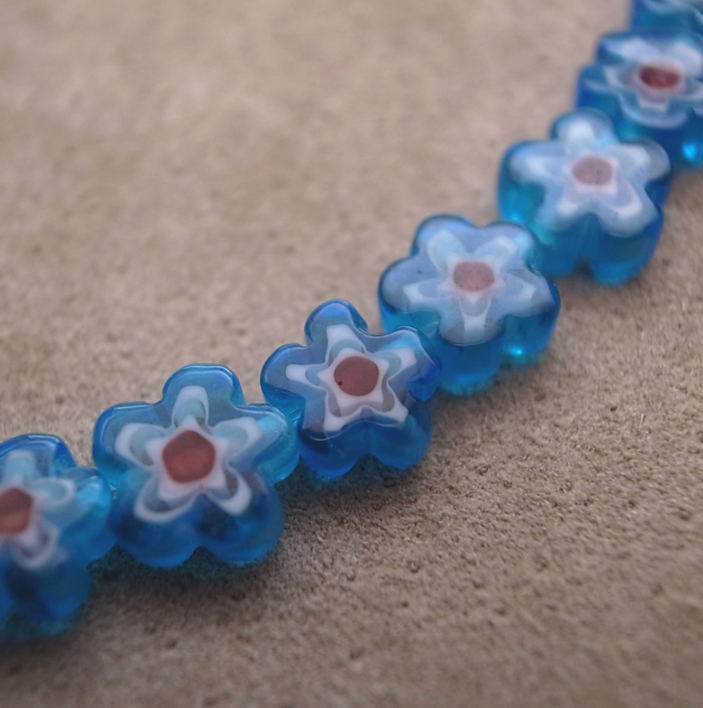 MILLEFIORI FLOWER BEADS NECKLACE-BLUE FLOWER / ROSETTAPRAYER