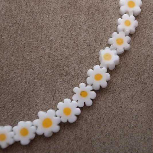 MILLEFIORI FLOWER BEADS NECKLACE- WHITE FLOWER / ROSETTAPRAYER