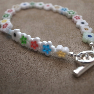 MILLEFIORI FLOWER BEADS BRACELET- WHITE MULTI FLOWER / ROSETTAPRAYER