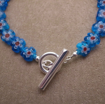 MILLEFIORI FLOWER BEADS BRACELET- BLUE FLOWER / ROSETTAPRAYER