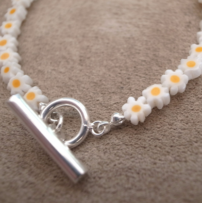 MILLEFIORI FLOWER BEADS BRACELET- WHITE FLOWER / ROSETTAPRAYER