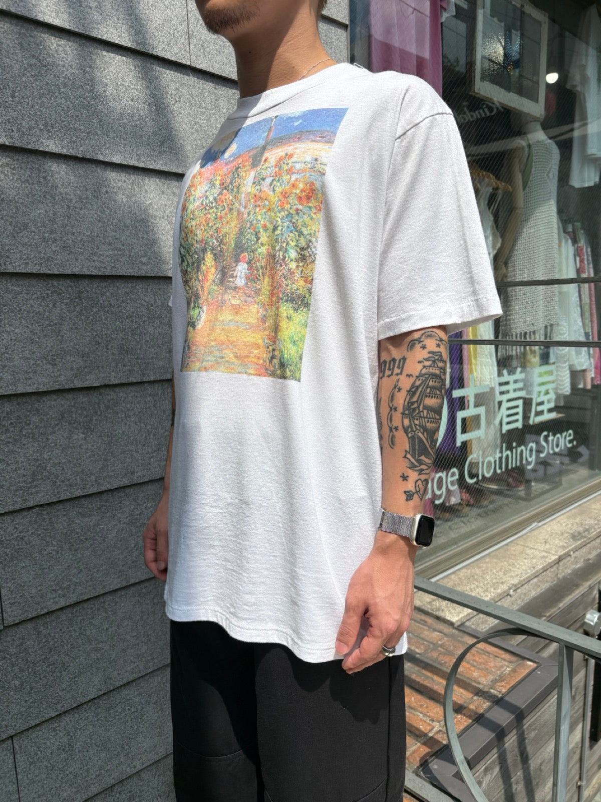 90's クロード・モネ「Artist’s Garden at Vétheuil」USA製　アートTシャツ