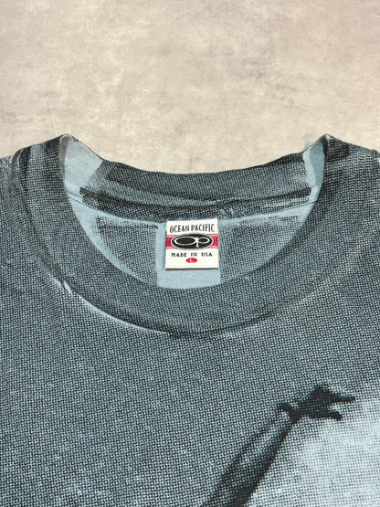 90's OCEAN PACIFIC「総柄」USA製 サーフTシャツ