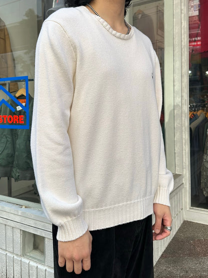 90's RALPH LAUREN 「CREW NECK」ワンポイントコットンニットセーター