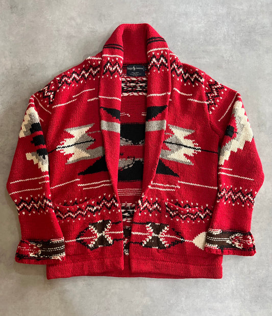 90's RALPH LAUREN「ネイティブ柄」ショールカラーカーディガン