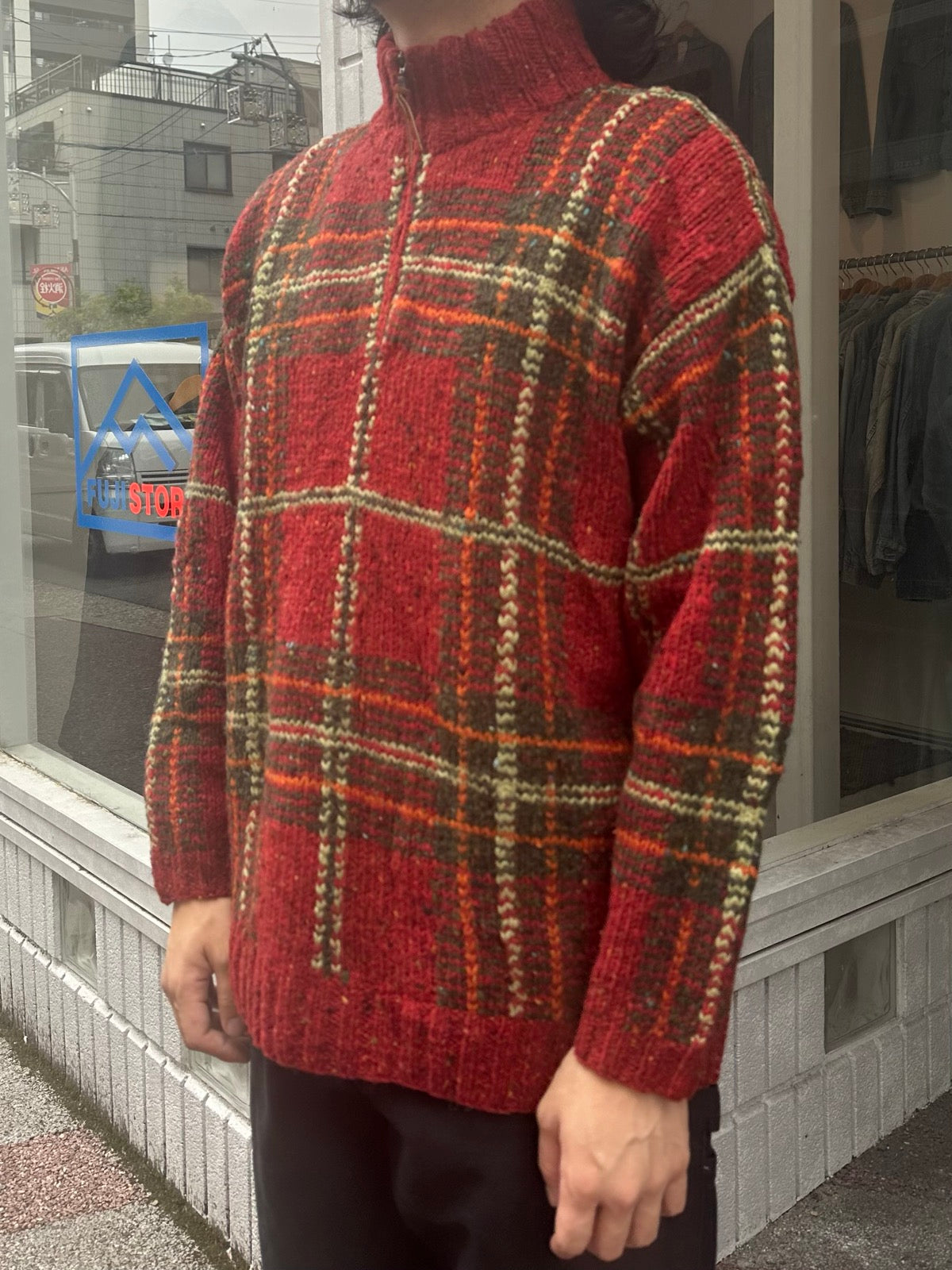 90's RALPH LAUREN「Tartan check」ハーフジップニット