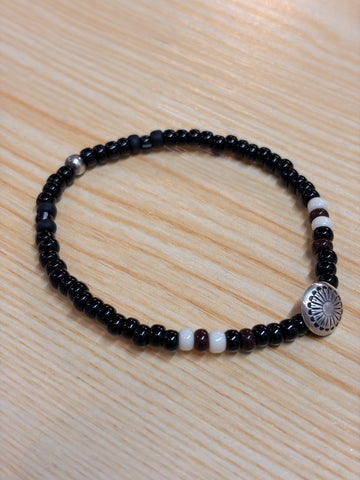 SILVER925 CONCHO & BEADS BRACELET- BLACK・D.BROWN / ROSETTAPRAYER➀