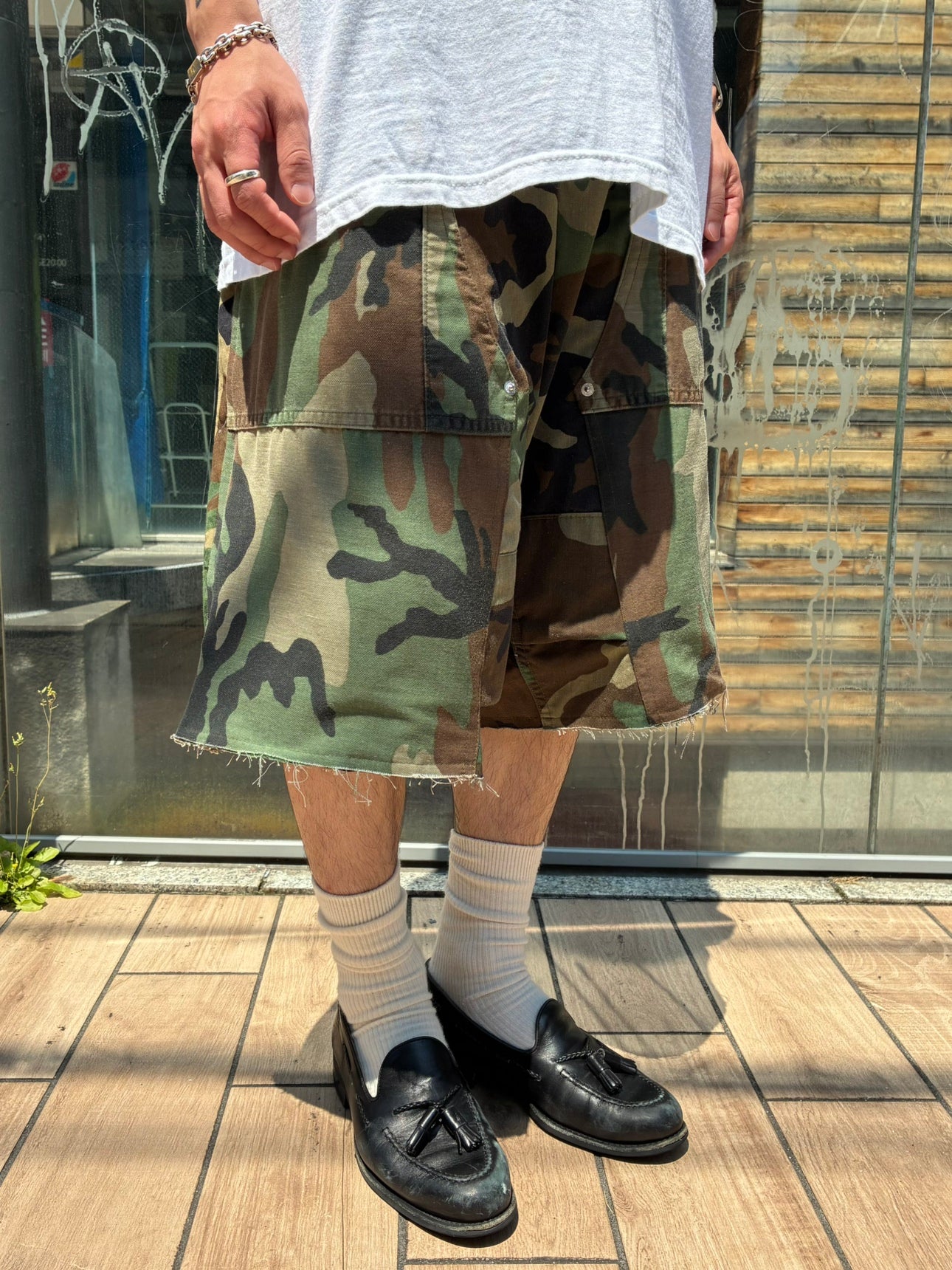 REMAKE  ARMY DOUBLE KNEE SHORTS