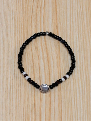 SILVER925 CONCHO & BEADS BRACELET- BLACK・D.BROWN / ROSETTAPRAYER➀