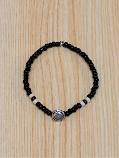 SILVER925 CONCHO & BEADS BRACELET- BLACK・D.BROWN / ROSETTAPRAYER➀