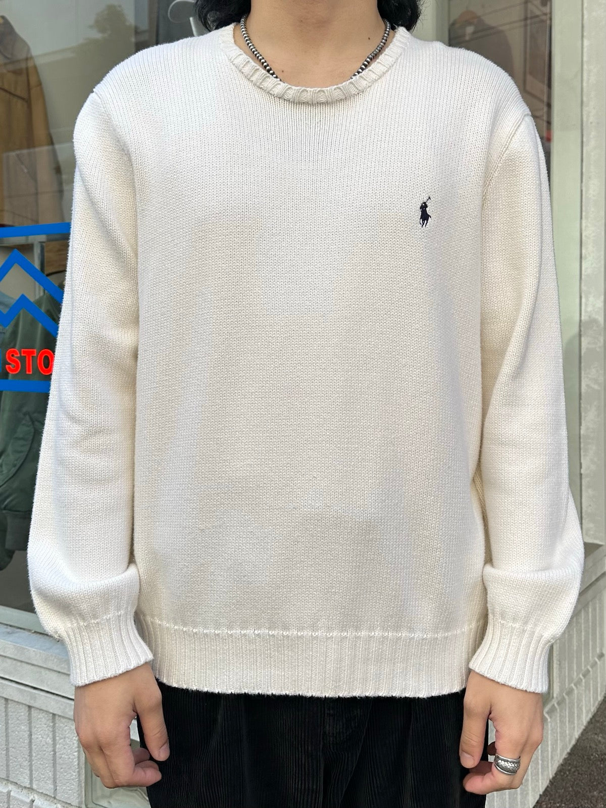 90's RALPH LAUREN 「CREW NECK」ワンポイントコットンニットセーター